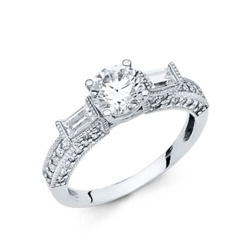 14K White Gold Cubic Zirconia 1 carat Round Stone Engagement Ring