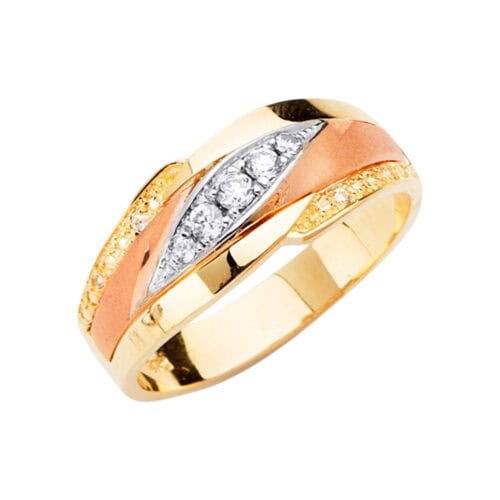 14K Tri Color Gold Men's Cubic Zirconia Wedding Band