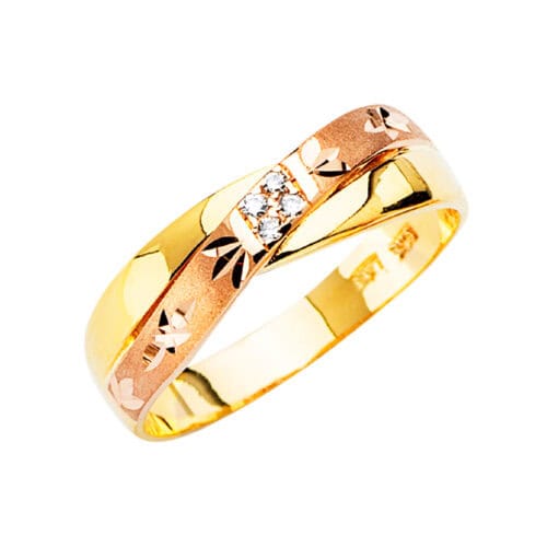 14K Tri Color Gold Men's Cubic Zirconia Wedding Band