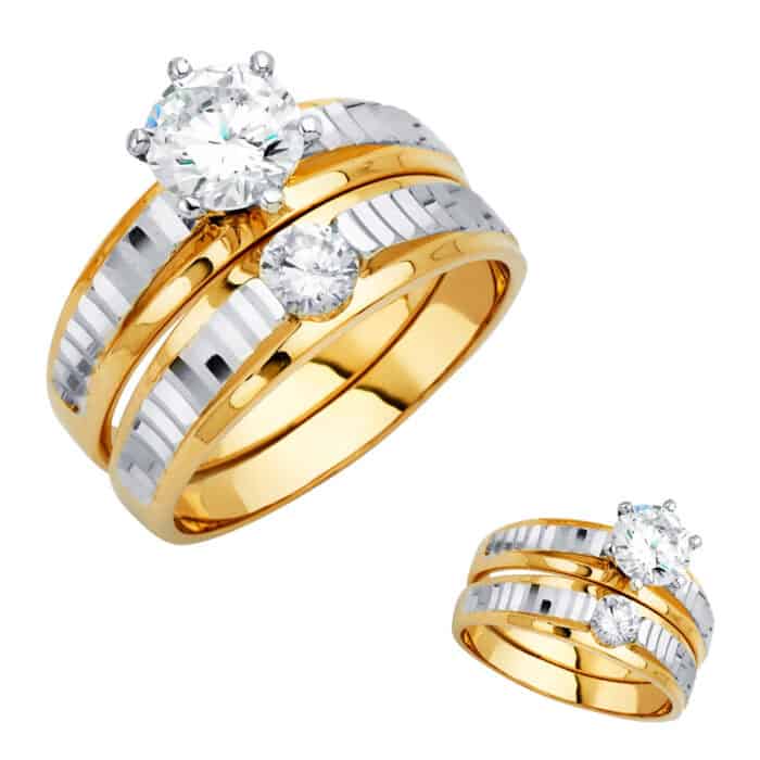 14K Yellow Gold Cubic Zirconia Engagement Ring and Wedding Band Set - Image 3
