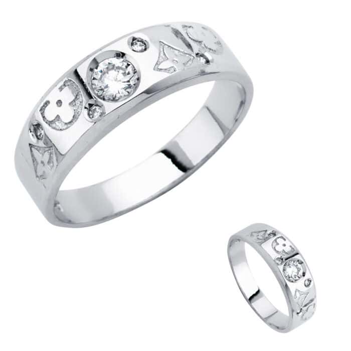 14K White Gold Men's Cubic Zirconia Wedding Band - Image 3