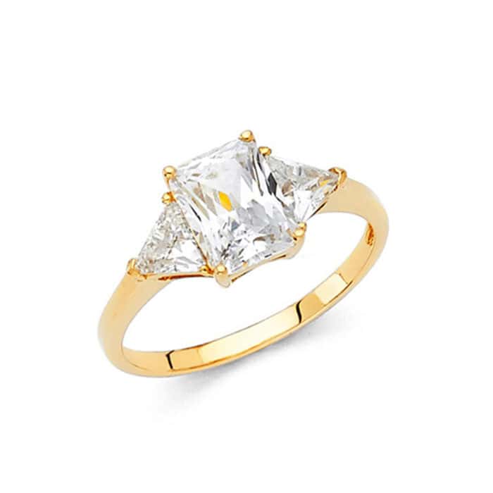 14K Yellow Gold Cubic Zirconia 1 carat Emerald Stone  Engagement Ring