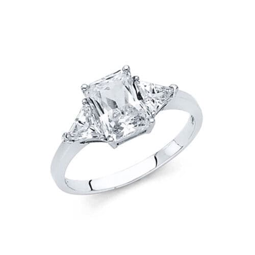 14K White Gold 1 carat Cubic Zirconia Emerald Stone Engagement Ring