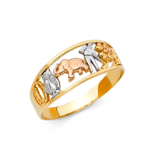 14K Tri Color Gold Lucky Ring