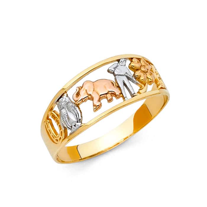 14K Tri Color Gold Lucky Ring