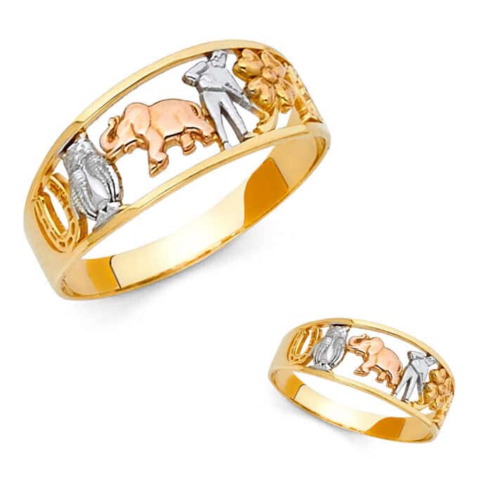 14K Tri Color Gold Lucky Ring - Image 3