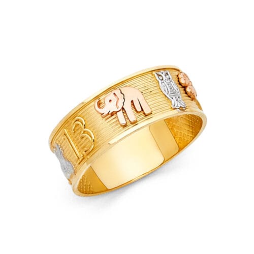 14K Tri Color Gold Lucky Ring