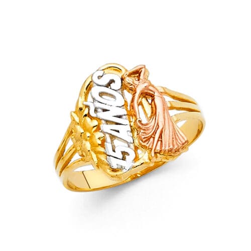 14K Tri Color Gold 15 Years Ring