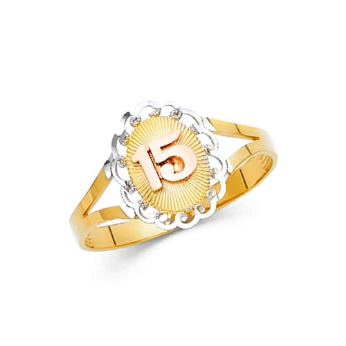 14K Tri Color Gold 15 Years Ring