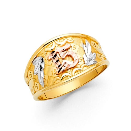 14K Tri Color Gold 15 Years Ring