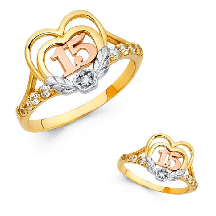 14K Tri Color Gold 15 Years Cubic Zirconia Ring - Image 3