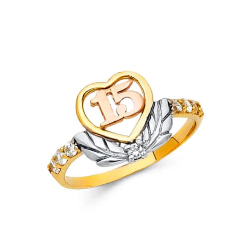 14K Tri Color Gold 15 Years Cubic Zirconia Ring