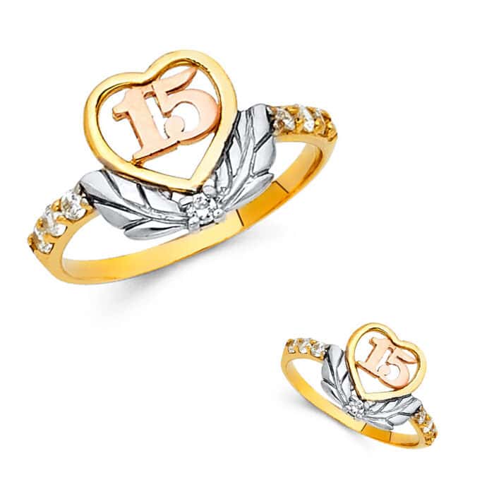 14K Tri Color Gold 15 Years Cubic Zirconia Ring - Image 3