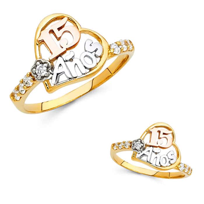 14K Tri Color Gold 15 Years Cubic Zirconia Ring - Image 3