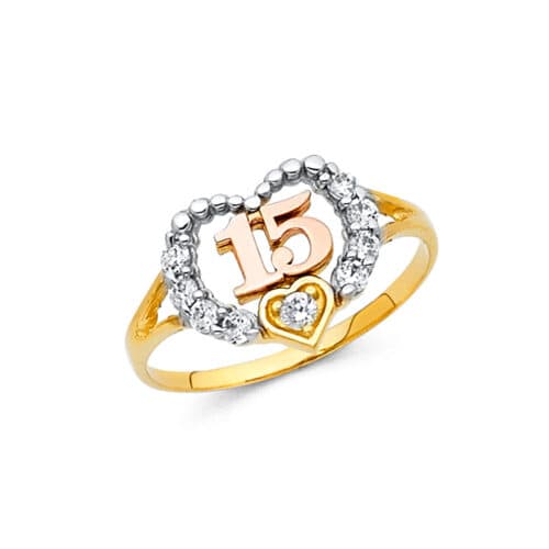 14K Two Tone Gold 15 Years Cubic Zirconia Ring