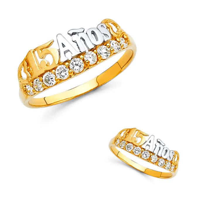 14K Tri Color Gold 15 Years Cubic Zirconia Ring - Image 3