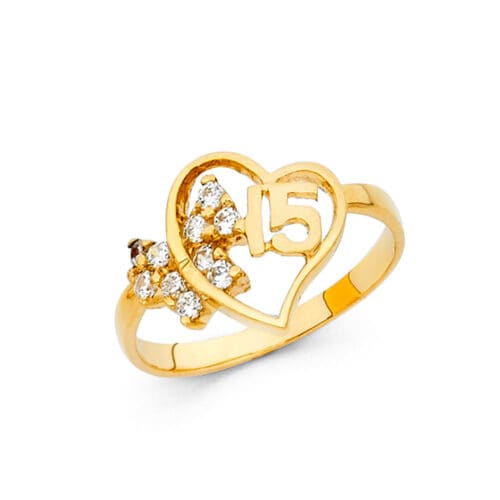 14K Yellow Gold 15 Years Cubic Zirconia Ring