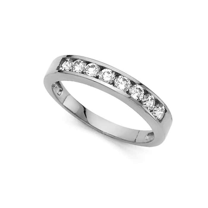 14K White Gold Cubic Zirconia Ladies Wedding Band - Image 2