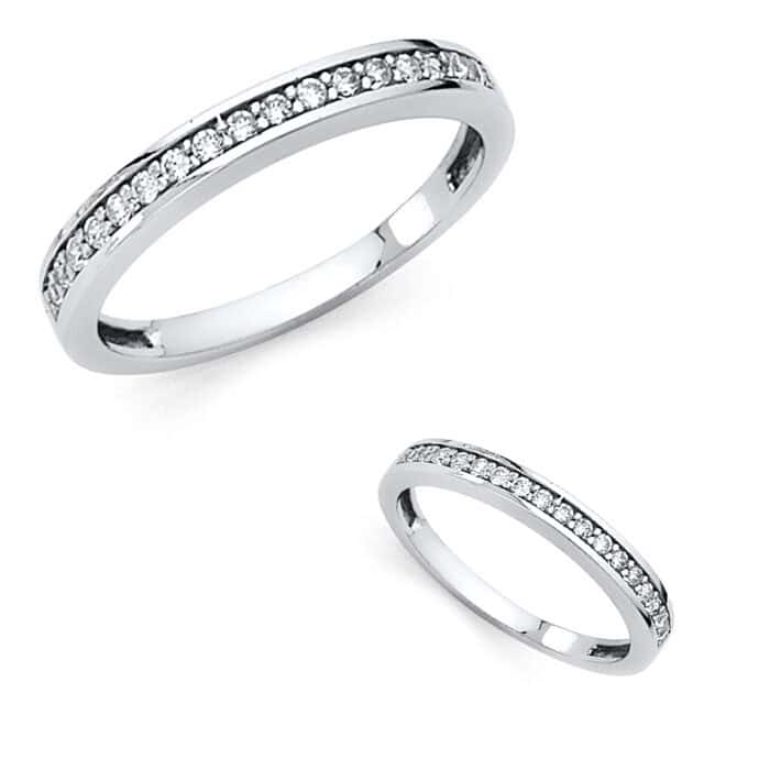 14K White Gold Cubic Zirconia Ladies Wedding Band - Image 3
