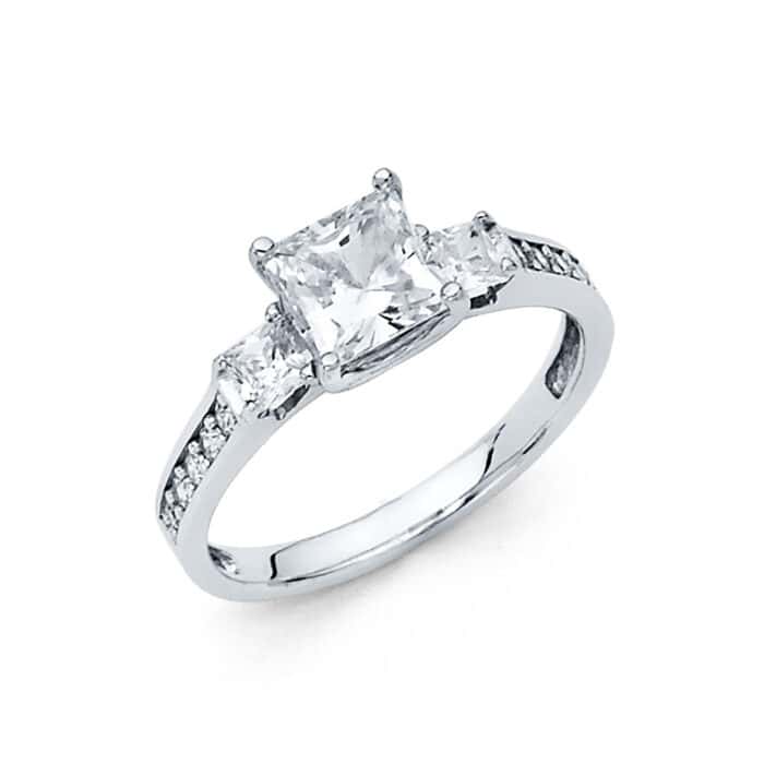 14K White Gold Cubic Zirconia 1 carat Princess Stone Engagement Ring
