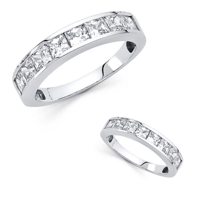 14K White Gold Cubic Zirconia Ladies Wedding Band - Image 3