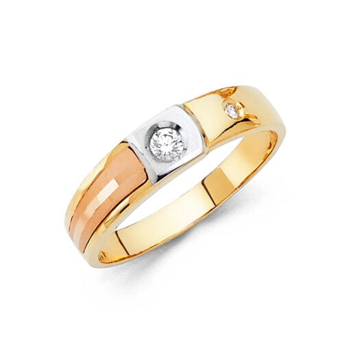 14K Tri Color Gold Cubic Zirconia Men's Band