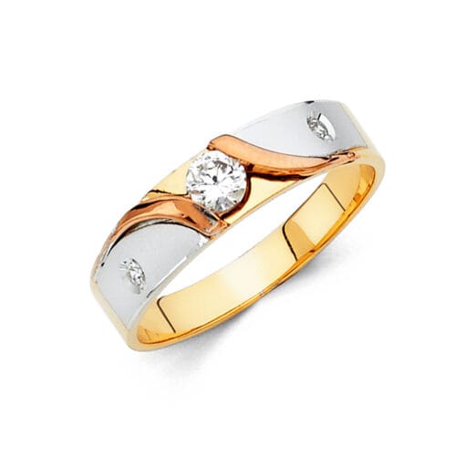 14K Tri Color Gold Cubic Zirconia Men's Band