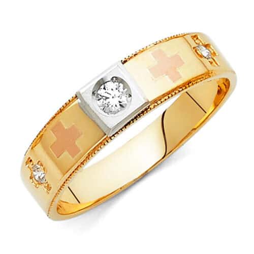 14K Tri Color Gold Cubic Zirconia Men's Band