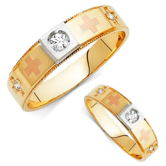 14K Tri Color Gold Cubic Zirconia Men's Band - Image 3