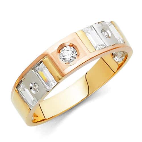 14K Tri Color Gold Cubic Zirconia Men's Band