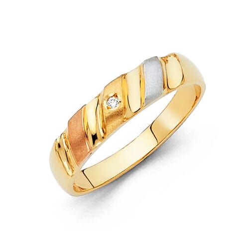 14K Tri Color Gold Cubic Zirconia Men's Band