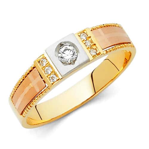 14K Tri Color Gold Cubic Zirconia Men's Band
