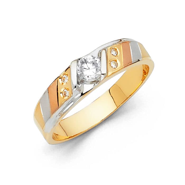14K Tri Color Gold Cubic Zirconia Men's Band