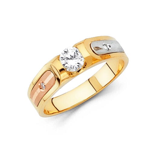 14K Tri Color Gold Cubic Zirconia Men's Band