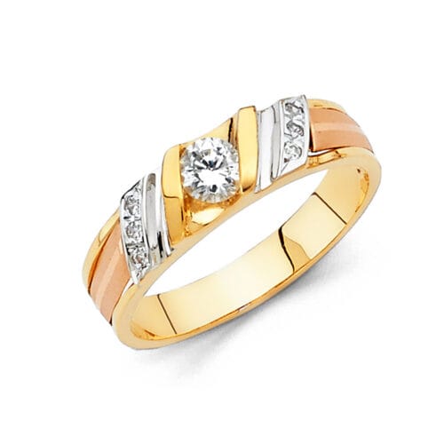 14K Tri Color Gold Cubic Zirconia Men's Band