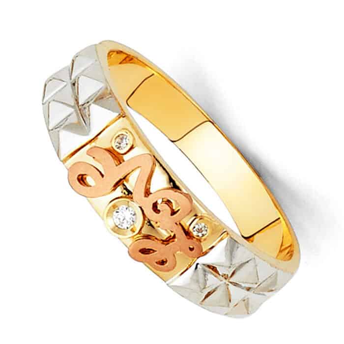 14K Tri Color Gold Cubic Zirconia Men's Wedding Band - Image 2