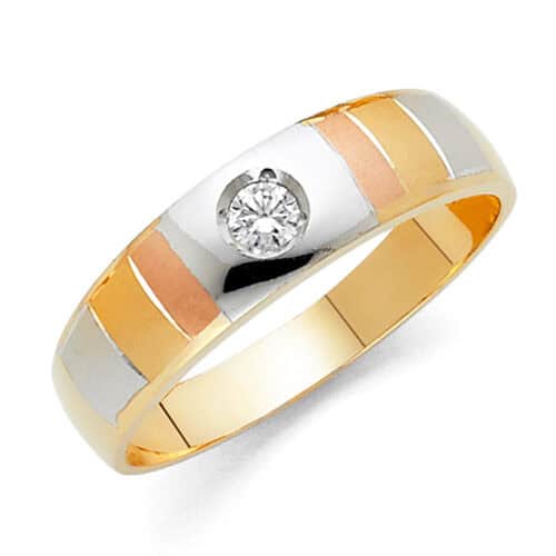 14K Tri Color Gold Cubic Zirconia Men's Wedding Band