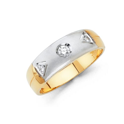 14K Two Tone Gold Cubic Zirconia Men's Wedding Band