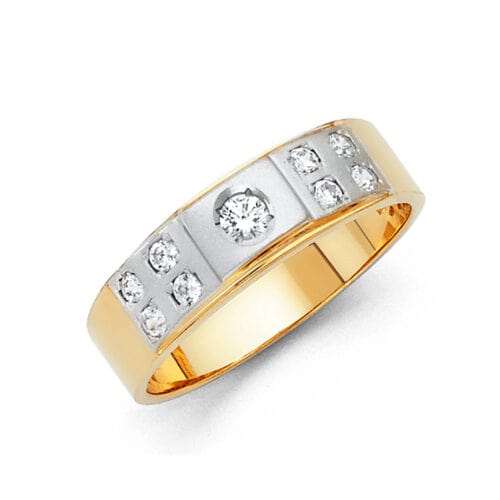 14K Two Tone Gold Cubic Zirconia Men's Wedding Band