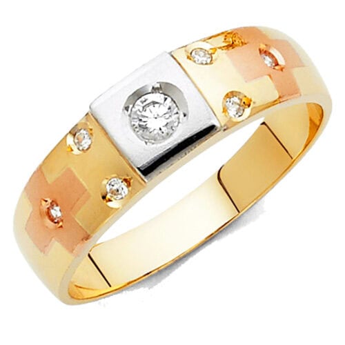 14K Tri Color Gold Cubic Zirconia Men's Band