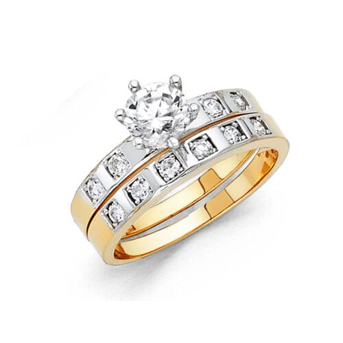 14K Two Tone Gold Cubic Zirconia Engagement Ring and Ladies Wedding Band Set