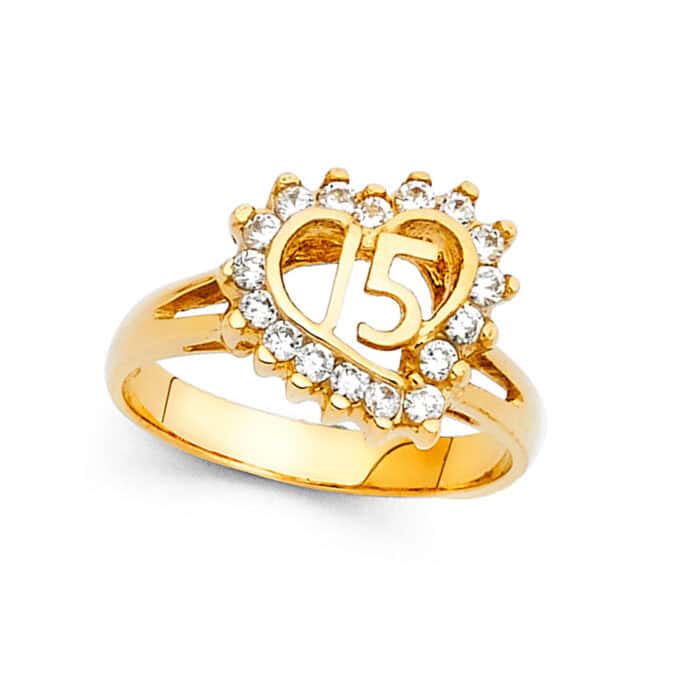 14K Yellow Gold Cubic Zirconia 15 Years Ring - Image 2