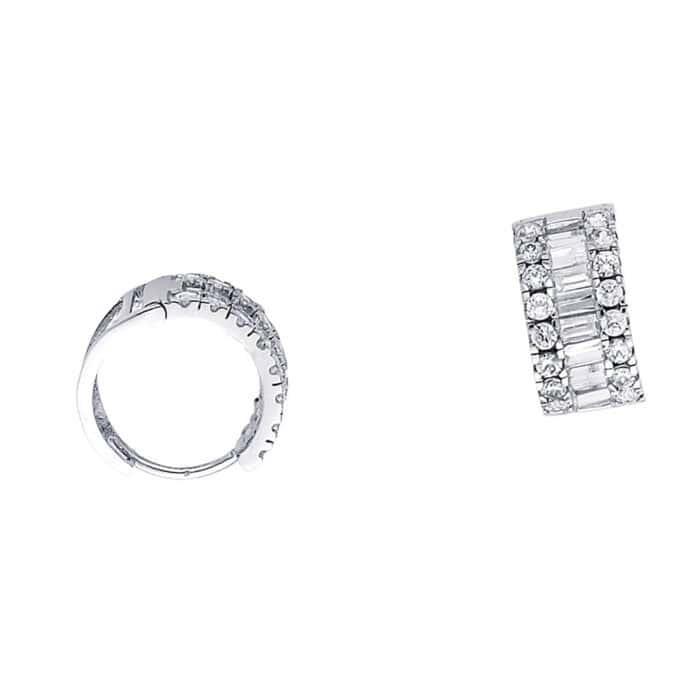 14K White Gold 7mm Cubic Zirconia Huggies Earrings - Image 3