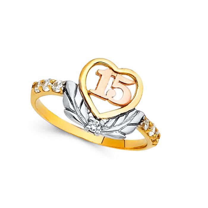 14K Tri Color Gold 15 Years Cubic Zirconia Ring - Image 2