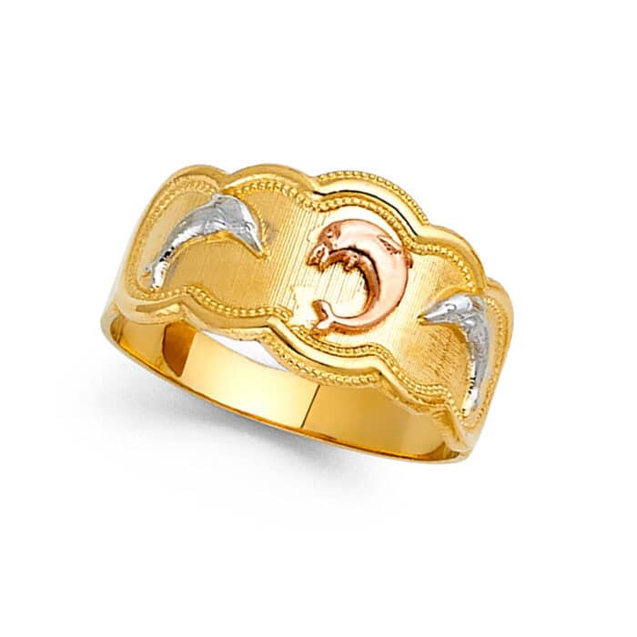 14K Tri Color Gold Fancy Dolphin Ring - Image 2