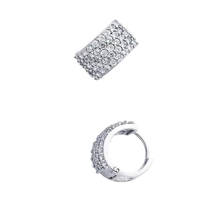 14K White Gold 8mm Cubic Zirconia Huggies Earrings - Image 3