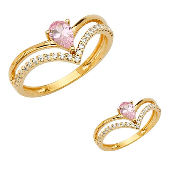 14K Yellow Gold 2 Line Fancy Cubic Zirconia Ring - Image 3