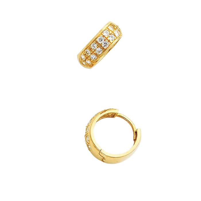 14K Yellow Gold 4mm Cubic Zirconia Huggies Earrings - Image 3