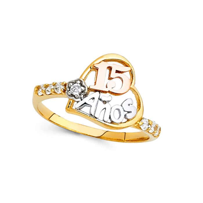 14K Tri Color Gold 15 Years Cubic Zirconia Ring - Image 2