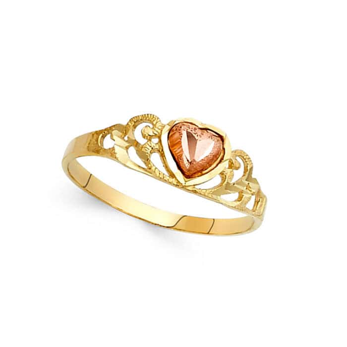 14K Two Tone Gold Fancy Heart Ring - Image 2